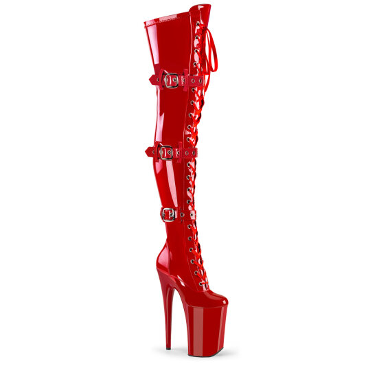 Pleaser INFINITY-3028 Cuissardes à plateforme Revêtement laqué Rouge EU-38 / US-8