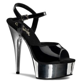 Pleaser Sandales DELIGHT-609 Noir Argent Chrome EU-35/US-5