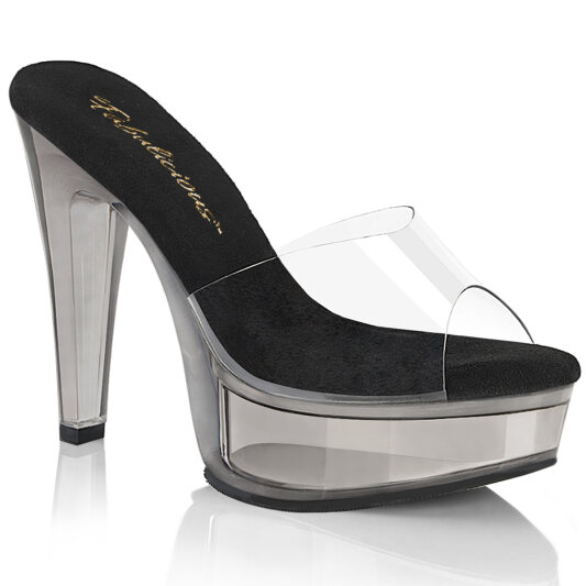 Fabulicious MARTINI-501 Mules à plateforme Transparent Noir fumé EU-37 / US-7