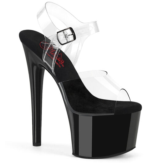 Pleaser PASSION-708 Sandales à plateforme Transparent Noir EU-35 / US-5
