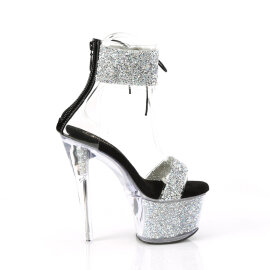 Pleaser SKY-327RSI Sandales à plateforme Strass Argent Noir EU-36 / US-6
