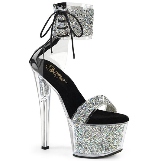 Pleaser SKY-327RSI Sandales à plateforme Strass Argent Noir EU-35 / US-5