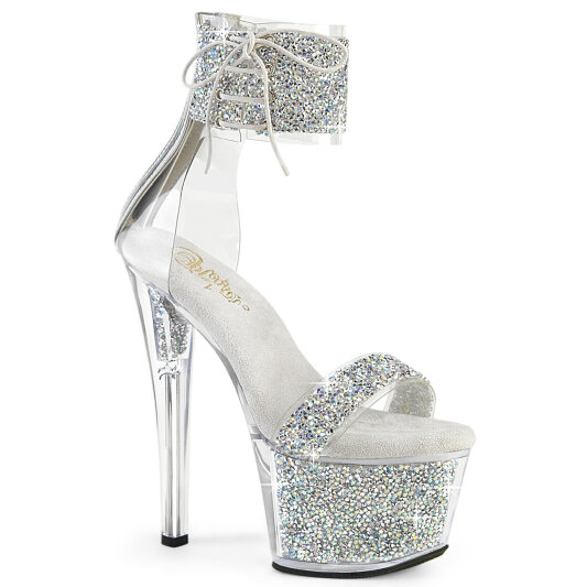 Pleaser SKY-327RSI Sandales à plateforme Strass Argent EU-35 / US-5