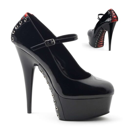Pleaser Sandales DELIGHT-687FH Noir Rouge EU-35/US-5
