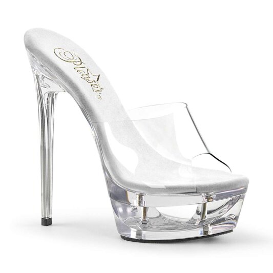 Pleaser Mules ECLIPSE-601 Transparent Argent EU-38/US-8