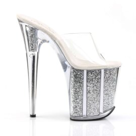 Pleaser Mules FLAMINGO-801G Transparent Argent Multi Paillettes EU-35/US-5