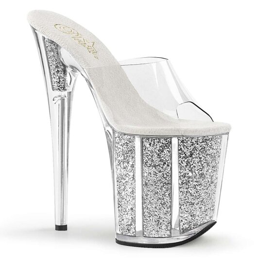 Pleaser Mules FLAMINGO-801G Transparent Argent Multi Paillettes EU-37/US-7