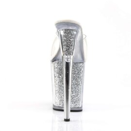 Pleaser Mules FLAMINGO-801G Transparent Argent Multi Paillettes EU-37/US-7