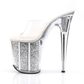 Pleaser Mules FLAMINGO-801G Transparent Argent Multi Paillettes EU-38/US-8