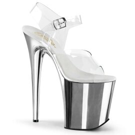 Pleaser Sandales FLAMINGO-808 Transparent Argent Chrome EU-37/US-7