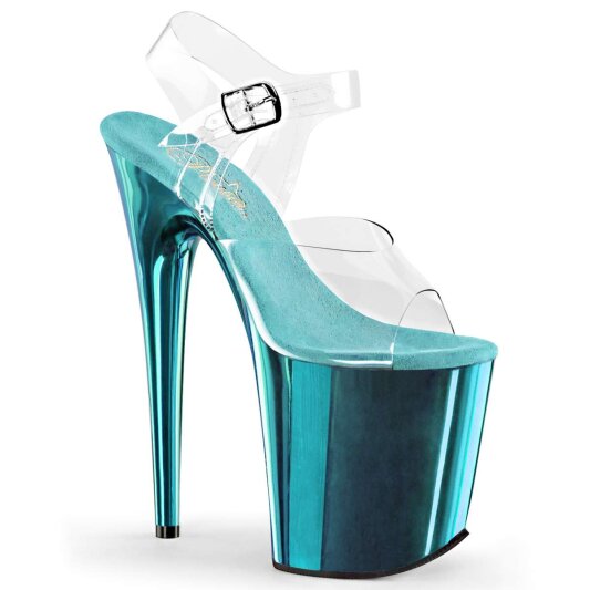 Pleaser Sandales FLAMINGO-808 Transparent Turquoise Chrome EU-35/US-5