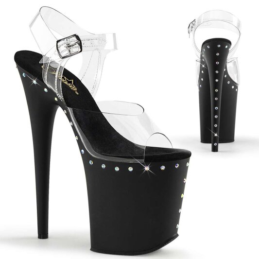 Pleaser Sandales FLAMINGO-808ABLS Transparent Noir Strass EU-41/US-11