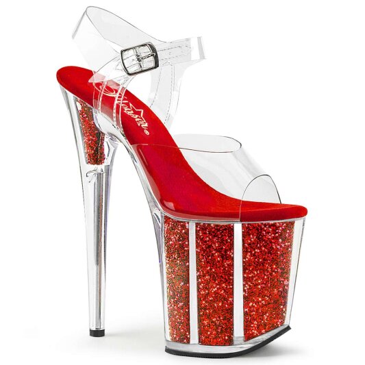 Pleaser Sandales FLAMINGO-808G Transparent Rouge Paillettes EU-35/US-5