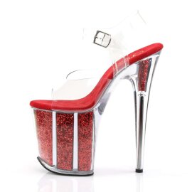 Pleaser Sandales FLAMINGO-808G Transparent Rouge Paillettes EU-35/US-5