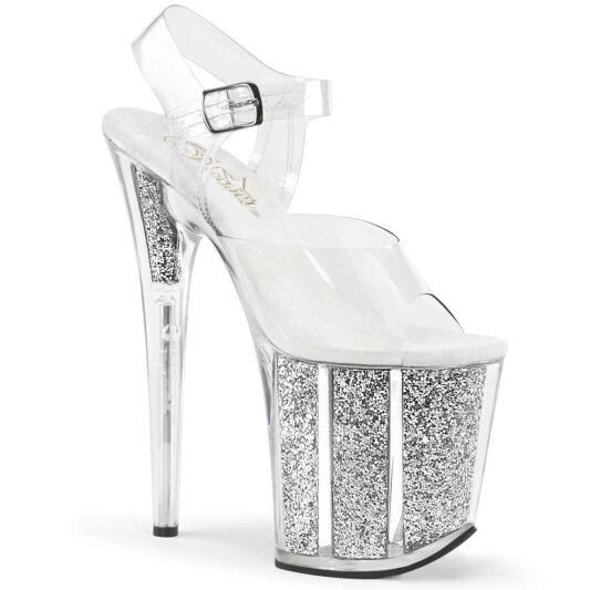 Pleaser Sandales FLAMINGO-808G Transparent Argent Paillettes EU-35/US-5