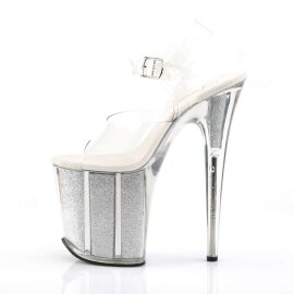 Pleaser Sandales FLAMINGO-808G Transparent Argent Paillettes EU-35/US-5