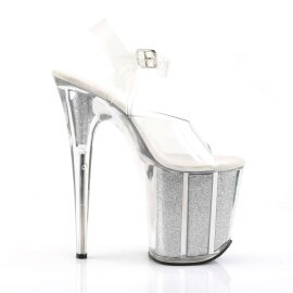 Pleaser Sandales FLAMINGO-808G Transparent Argent Paillettes EU-37/US-7