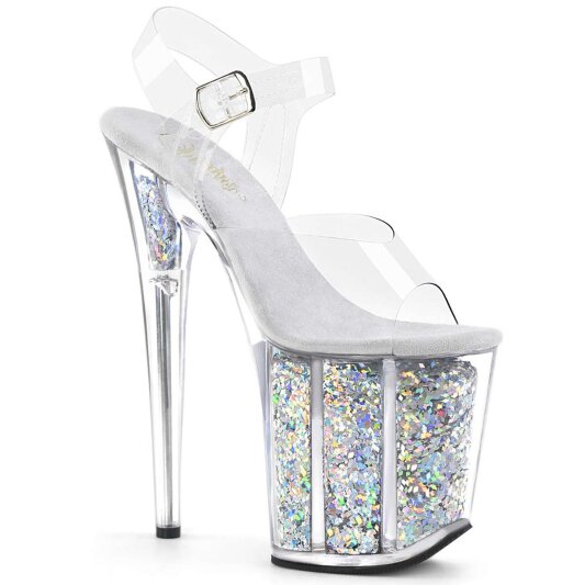Pleaser Sandales FLAMINGO-808GF Transparent Argent Multi Paillettes EU-37/US-7