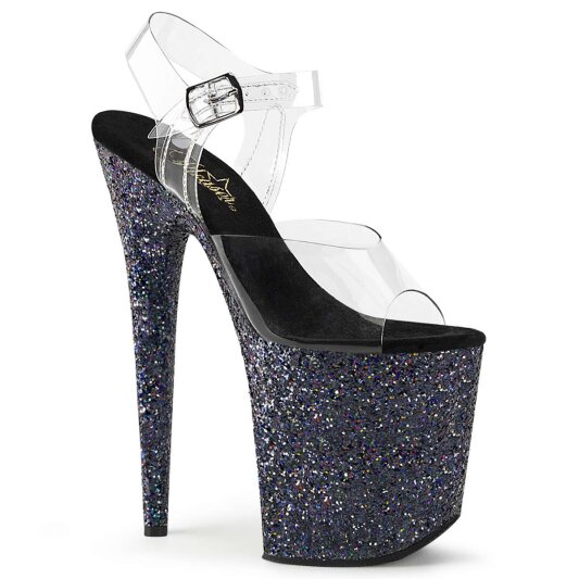 Pleaser Sandales FLAMINGO-808LG Transparent Noir Strass EU-37/US-7