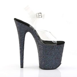 Pleaser Sandales FLAMINGO-808LG Transparent Noir Strass EU-37/US-7
