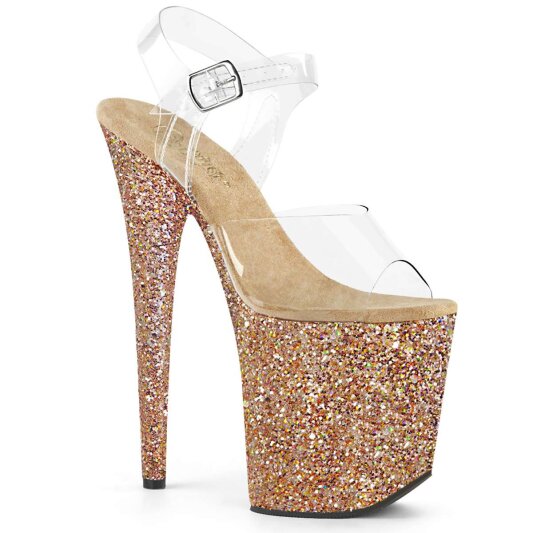 Pleaser Sandales FLAMINGO-808LG Transparent Or Rose Multi Paillettes EU-40/US-10
