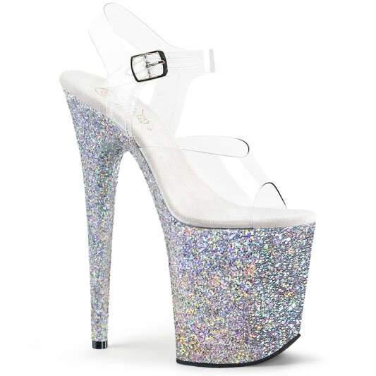 Pleaser Sandales FLAMINGO-808LG Transparent Argent Multi Paillettes EU-35/US-5