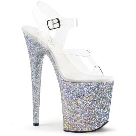Pleaser Sandales FLAMINGO-808LG Transparent Argent Multi Paillettes EU-35/US-5