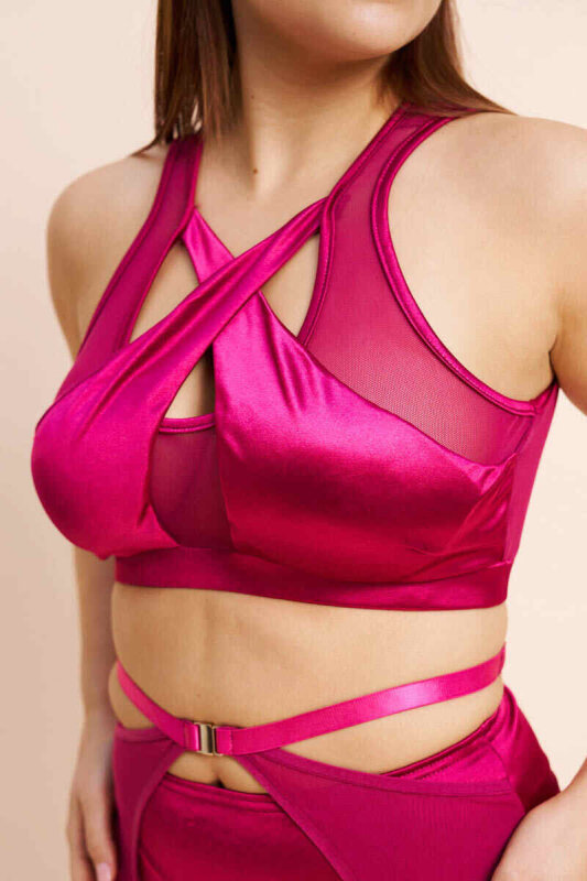 Lunalae Top Katherine Cross Over Satin Magenta
