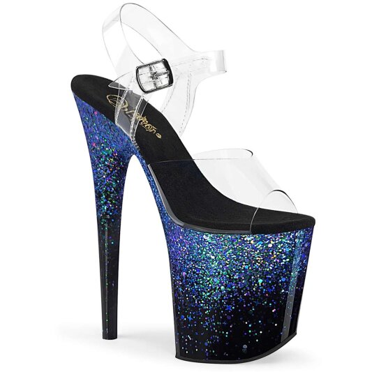 Pleaser Sandales FLAMINGO-808SS Transparent Noir Bleu Multi Paillettes EU-35/US-5