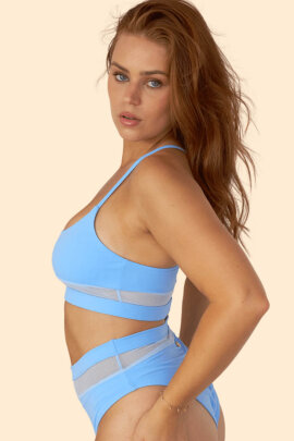 Lunalae Top Mila en maille découpée bleu ciel M