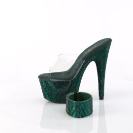 Pleaser BEJEWELED-712RS Mules à plateforme Transparent Strass Vert émeraude EU-38 / US-8
