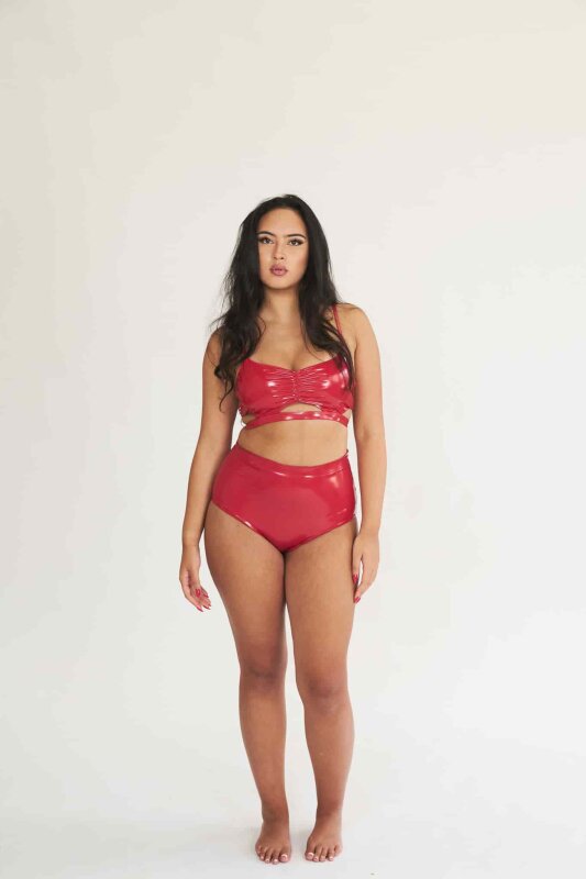 Lunalae Short High Waist Basic Effet Verni Rouge