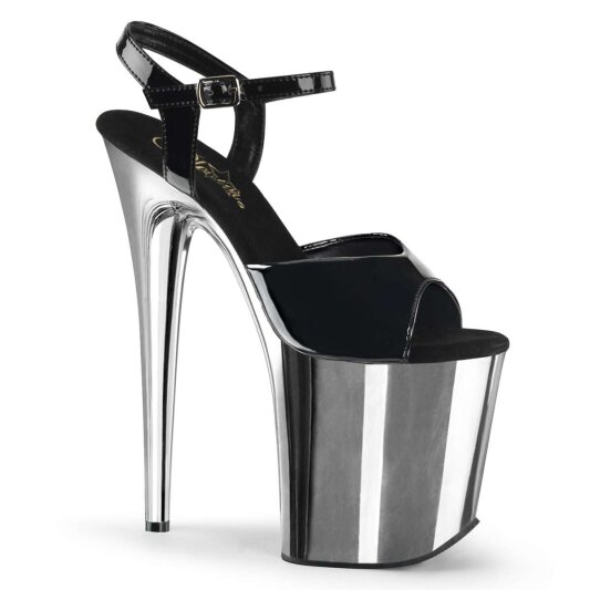 Pleaser Sandales FLAMINGO-809 Noir Argent Chrome EU-37/US-7