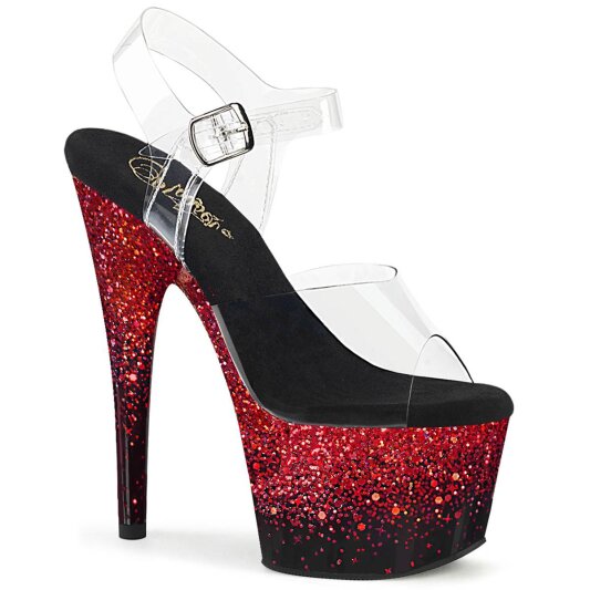 Pleaser ADORE-708SS Sandales à plateforme Paillettes Transparent Rouge EU-42/US-12
