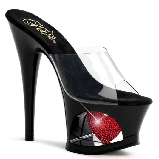 Pleaser Mules MOON-701HRS Transparent Noir Rouge Strass EU-35/US-5