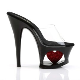 Pleaser Mules MOON-701HRS Transparent Noir Rouge Strass EU-35/US-5