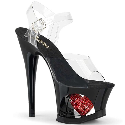 Pleaser Sandales MOON-708HRS Transparent Noir Rouge Strass EU-35/US-5