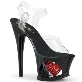 Pleaser Sandales MOON-708HRS Transparent Noir Rouge Strass EU-35/US-5