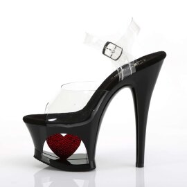 Pleaser Sandales MOON-708HRS Transparent Noir Rouge Strass EU-35/US-5