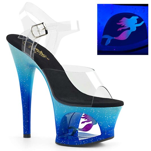 Pleaser Sandales MOON-708MER Bleu Multi Paillettes EU-35/US-5