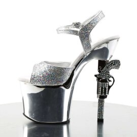 Pleaser Sandales REVOLVER-709G Argent Multi Paillettes Chrome EU-36/US-6