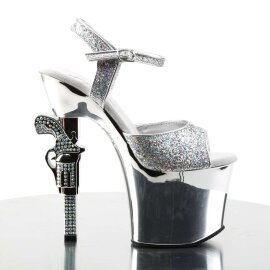 Pleaser Sandales REVOLVER-709G Argent Multi Paillettes Chrome EU-36/US-6