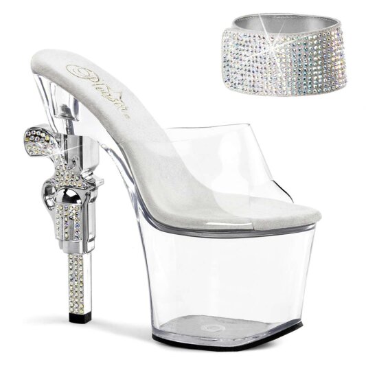 Pleaser Mules REVOLVER-712 Transparent Argent EU-35/US-5