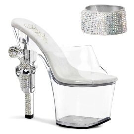 Pleaser Mules REVOLVER-712 Transparent Argent EU-35/US-5