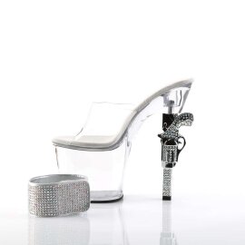 Pleaser Mules REVOLVER-712 Transparent Argent EU-35/US-5