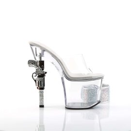 Pleaser Mules REVOLVER-712 Transparent Argent EU-35/US-5