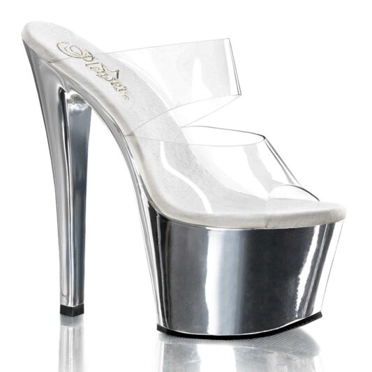 Pleaser Mules SKY-302 Transparent Argent Chrome EU-35/US-5