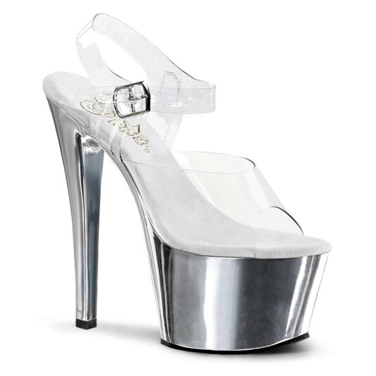 Pleaser Sandales SKY-308 Transparent Argent Chrome EU-35/US-5