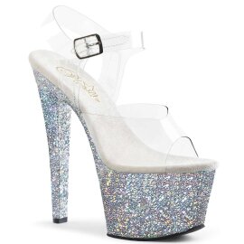 Pleaser Sandales SKY-308LG Transparent Argent Multi Paillettes EU-35/US-5