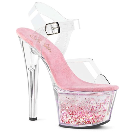Pleaser Sandales SKY-308WHG Transparent Rose Multi Paillettes EU-35/US-5